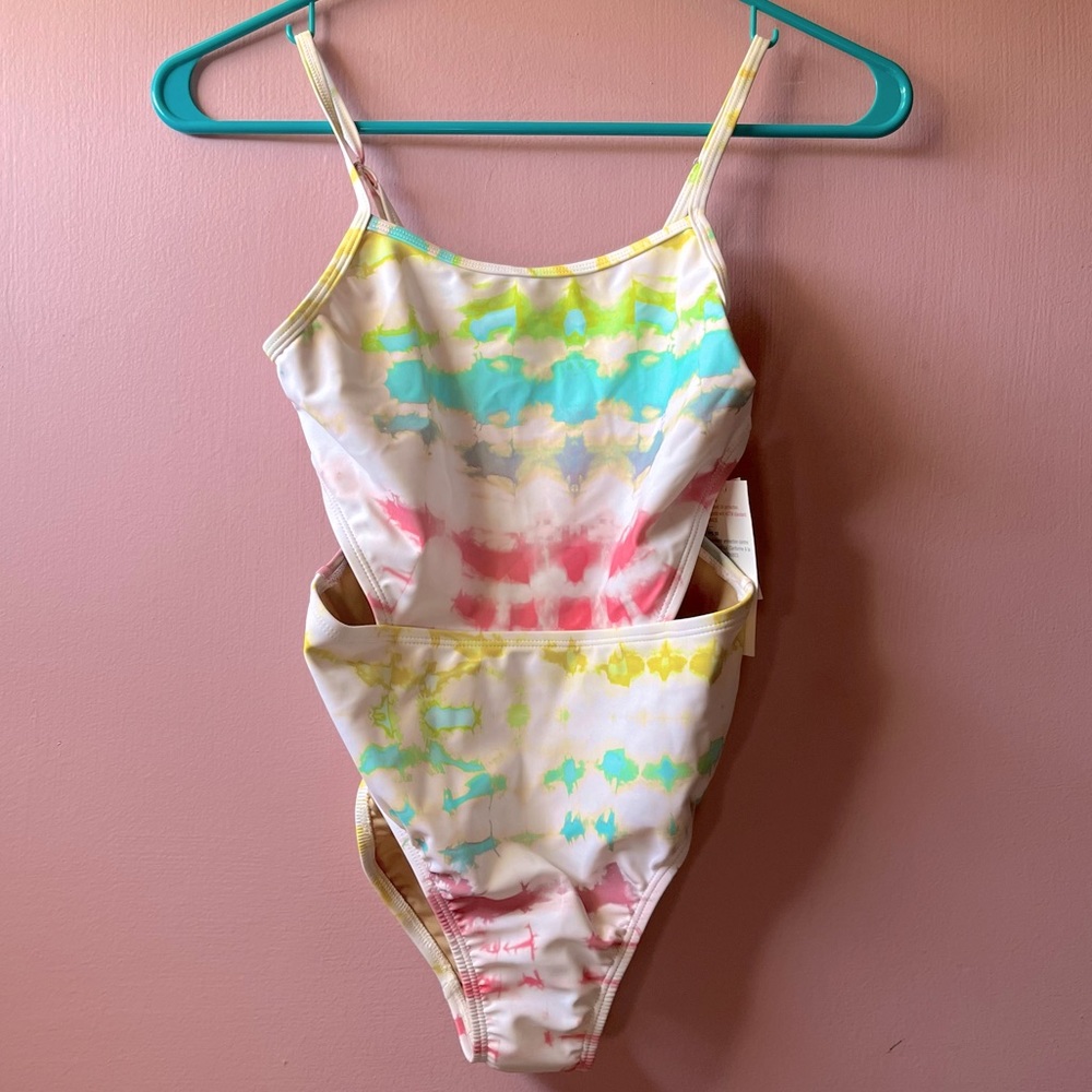 🆕Girls Size L 10-12 Pastel Tie Dye One Piece Swimsuit🌈